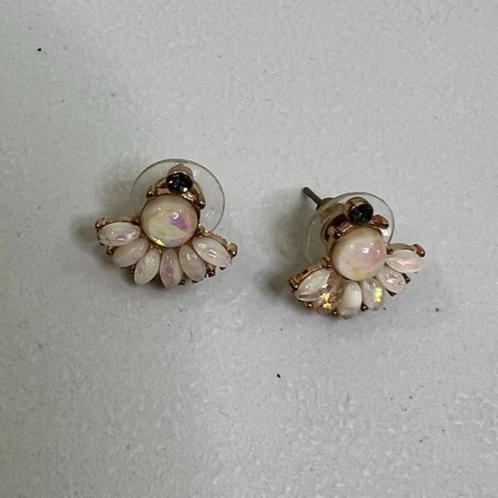 Faux Opal Earrings Rainbow Statement Geometric Gray Pink Pearlescent Stud Used,